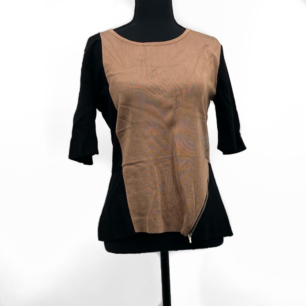 White House Black Market Zip Detail Top | Colorblock Workwear Blouse |Chic Style